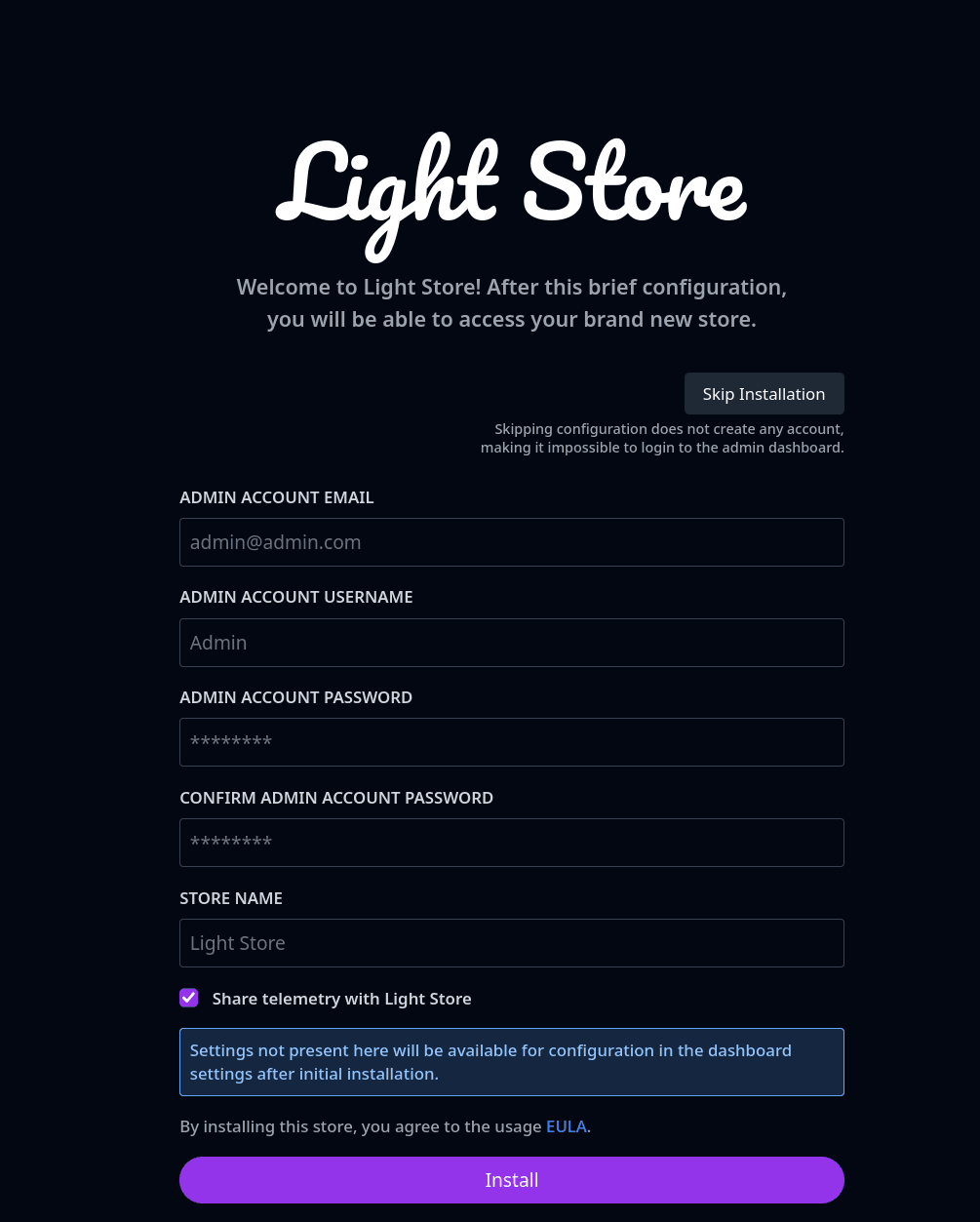 Install Light Store