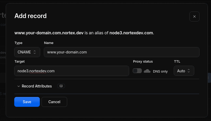 CNAME record for a subdomain